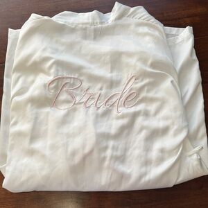White Bride Robe with Pink Embroidery